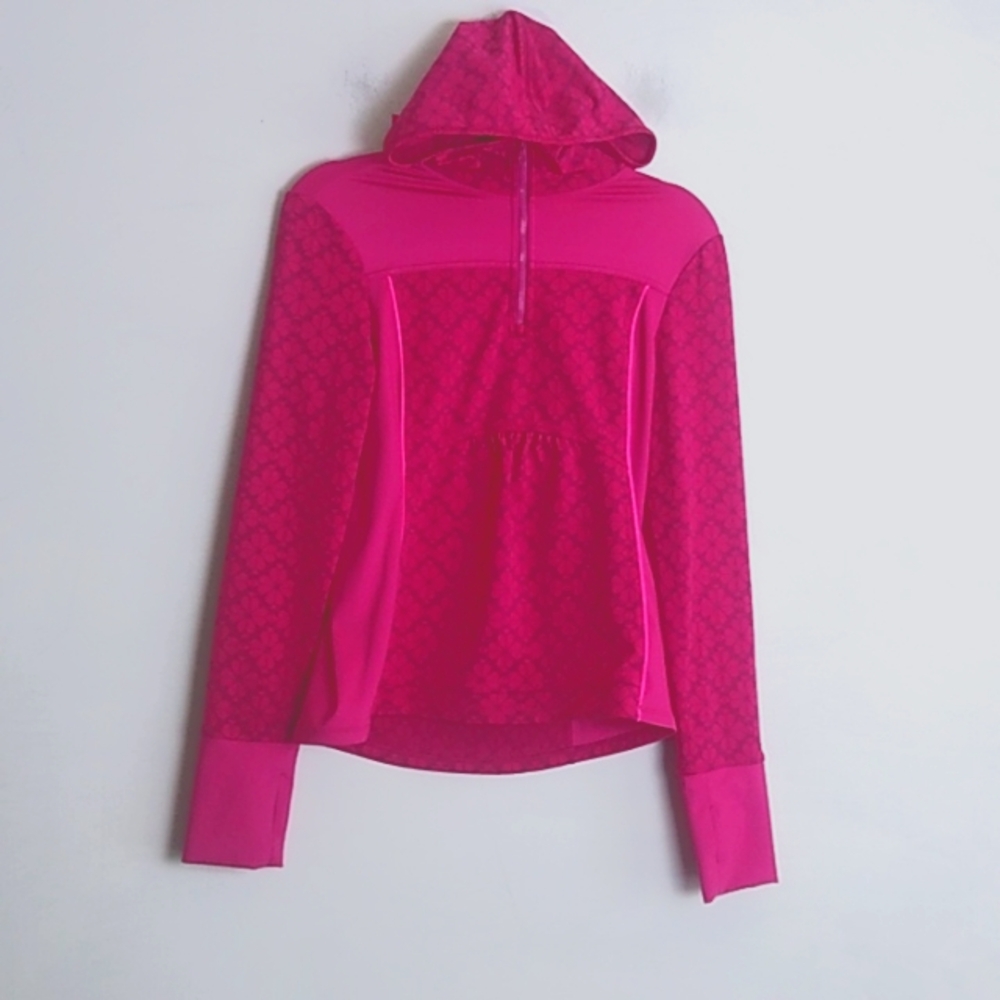Kate Spade Half Zip Pullover Hoodie size XS Tonal Spade Floral Print Pink